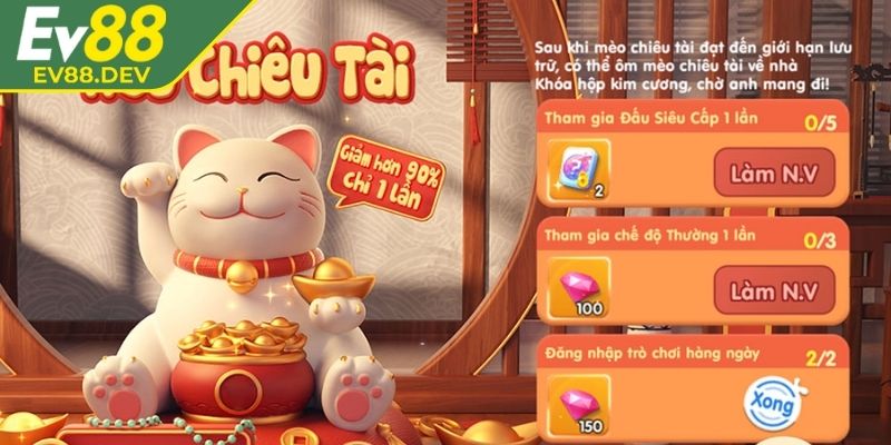 Mèo Chiêu Tài EV88 – Nổ Hũ Với Biểu Tượng Thịnh Vượng 3 Khám phá vòng quay may mắn tăng thêm tiền thưởng cao